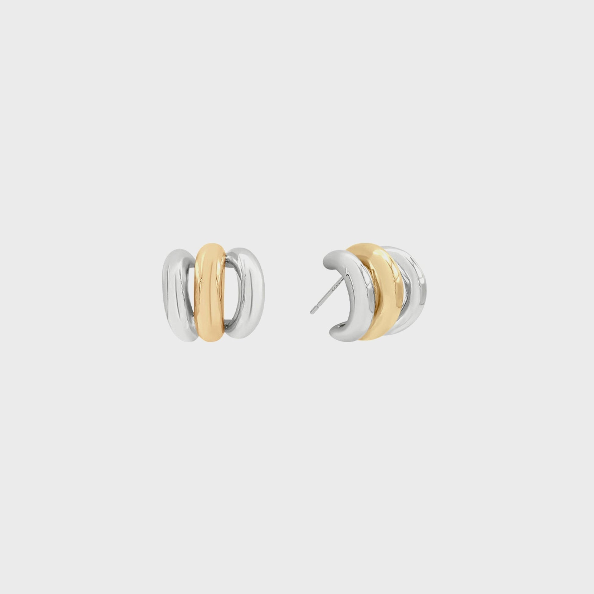Women Kith SHASHI Triple Two Toned Hoop - Gold / Silver