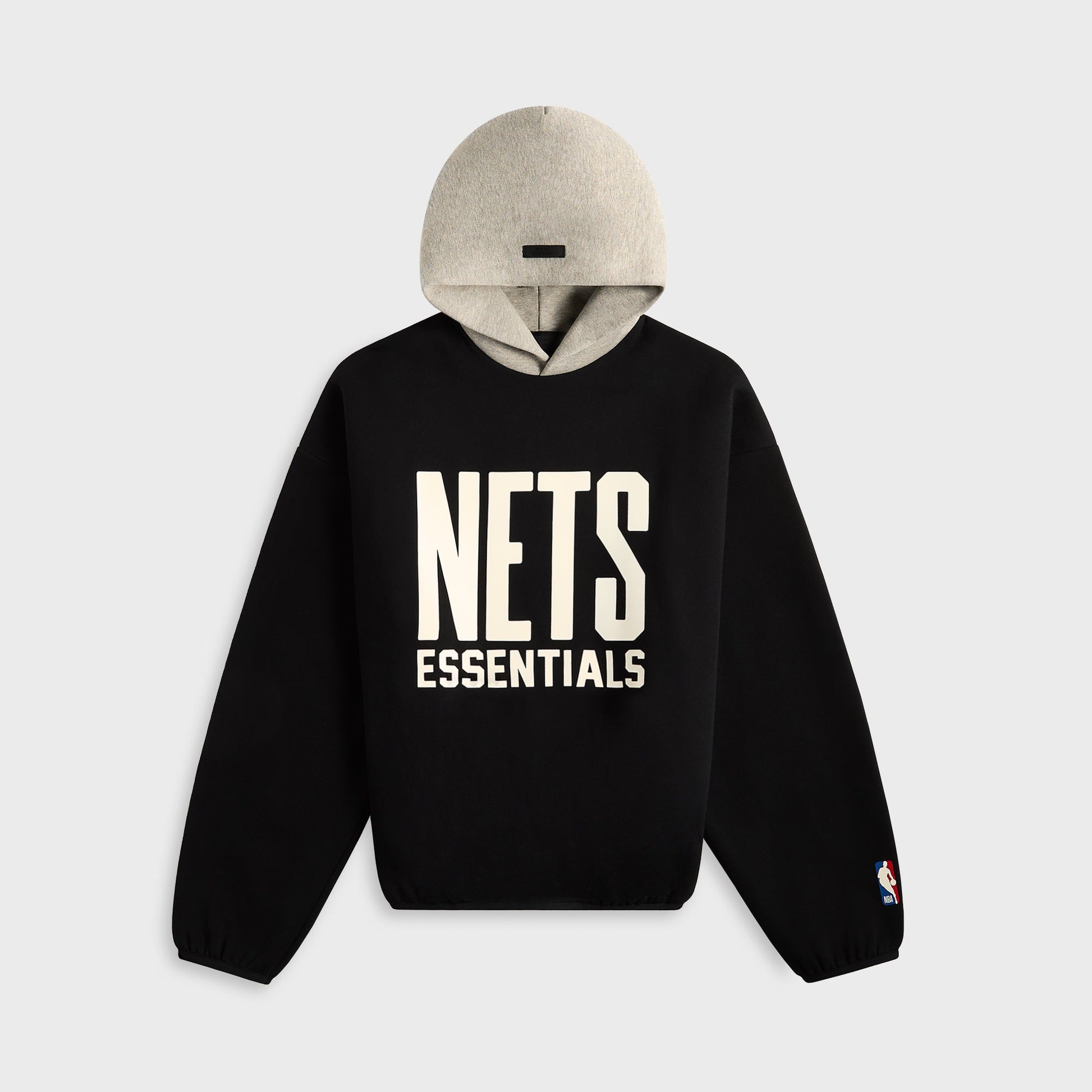 Men Kith Essentials Nets Core Fleece Pull Over Hoodie - Black / Warm Heather