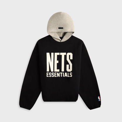 Men Kith Essentials Nets Core Fleece Pull Over Hoodie - Black / Warm Heather