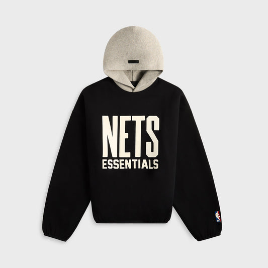 Men Kith Essentials Nets Core Fleece Pull Over Hoodie - Black / Warm Heather