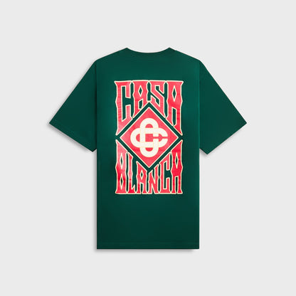 Men Kith Casablanca Gothic Stacked Logo Screen Printed Tee - Green
