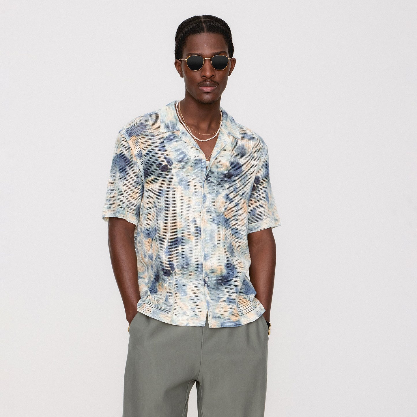 Men Kith Kith Cotton Mesh Thompson Camp Collar Shirt - Cyanotype