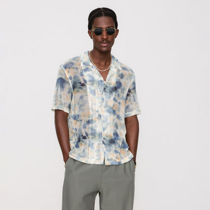 Men Kith Kith Cotton Mesh Thompson Camp Collar Shirt - Cyanotype