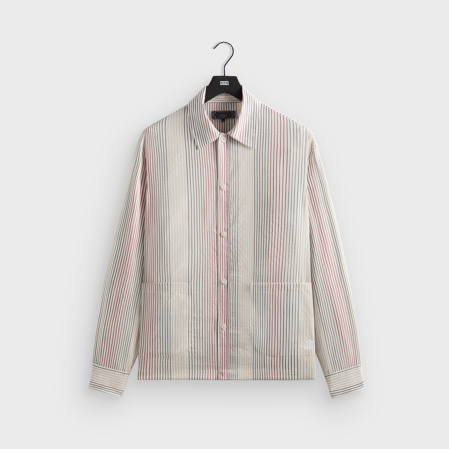 Kids|Men Kith Kith Seersucker Long Sleeve Boxy Collared Overshirt - White