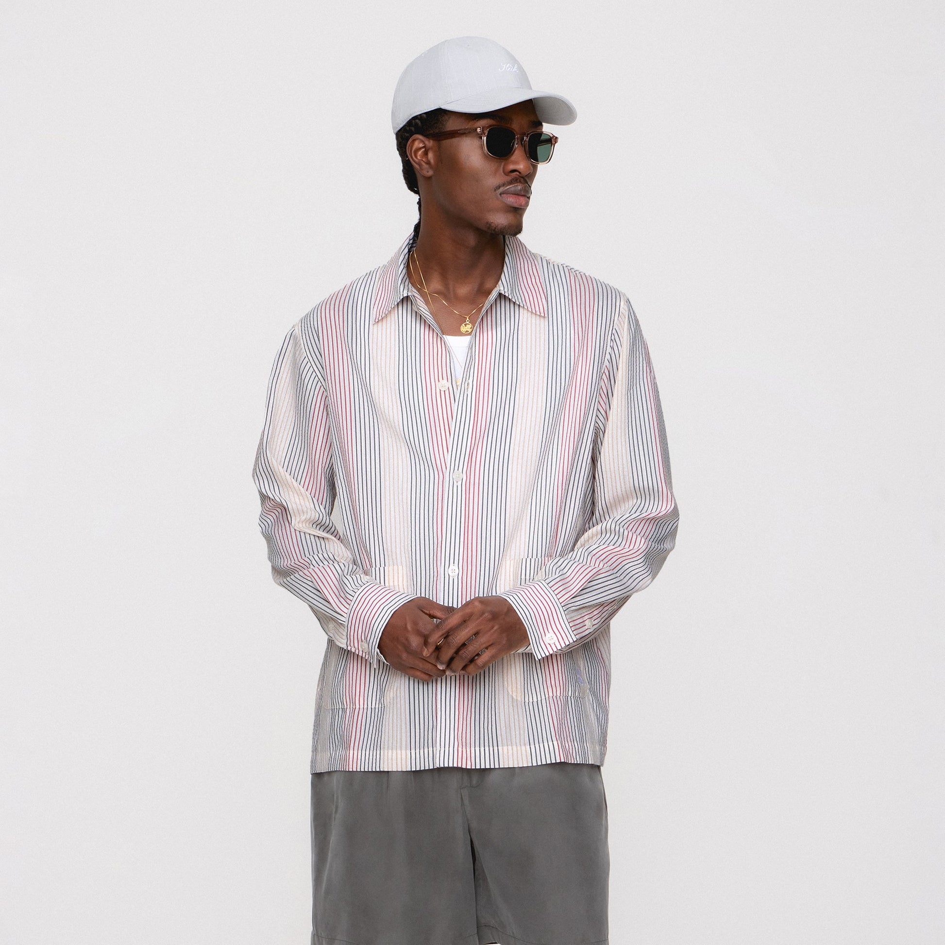 Kids|Men Kith Kith Seersucker Long Sleeve Boxy Collared Overshirt - White