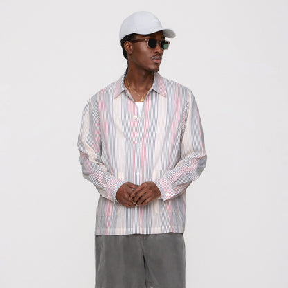 Kids|Men Kith Kith Seersucker Long Sleeve Boxy Collared Overshirt - White