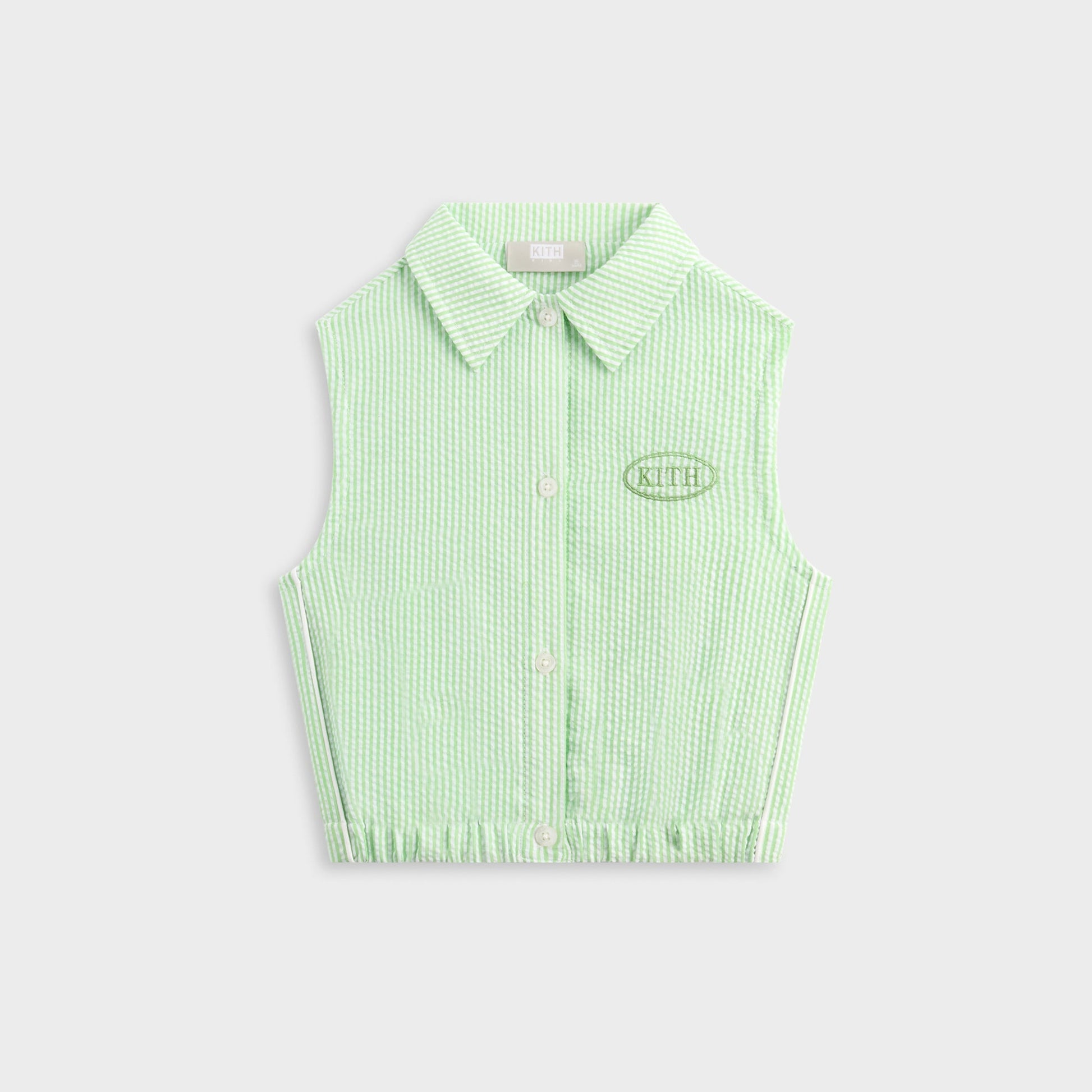 Kids Kith Kith Kids Seersucker Cropped Button Front Tank - Honeydew