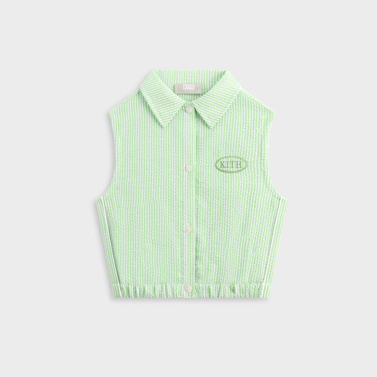 Kids Kith Kith Kids Seersucker Cropped Button Front Tank - Honeydew