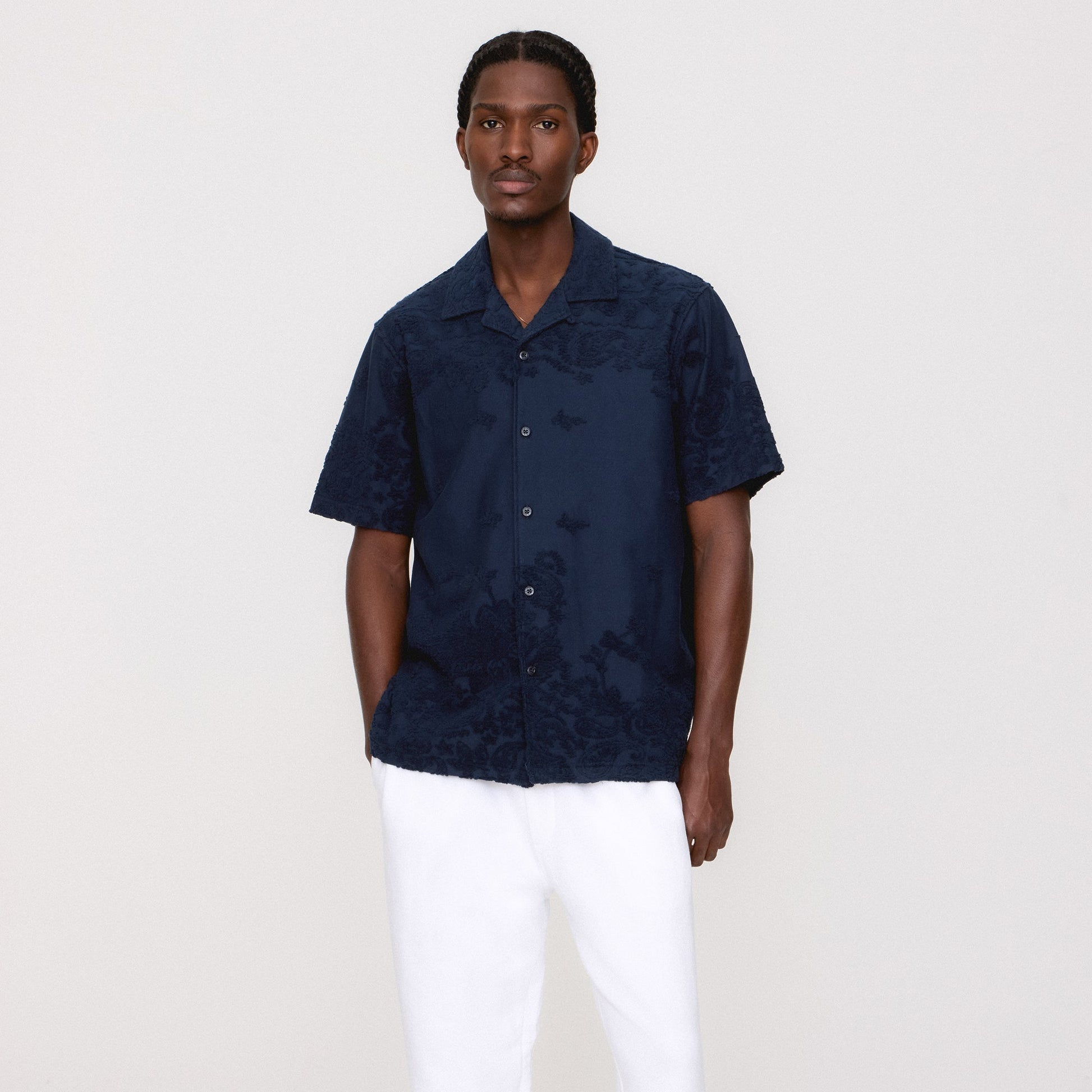 Men Kith Kith Bandana Micro Terry Thompson Camp Collar Shirt - Nocturnal
