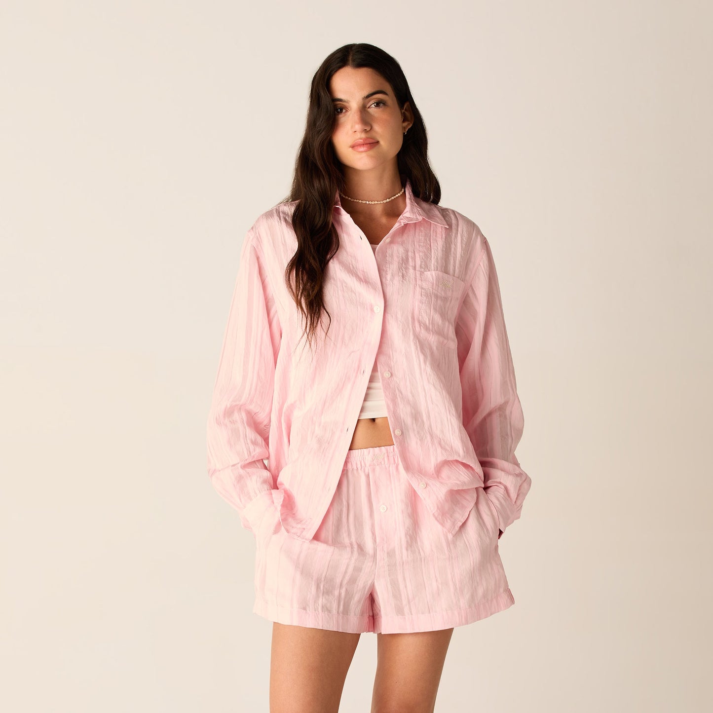 Women Kith Kith Women Ora II Sheer Stripe Shirt - Abelia