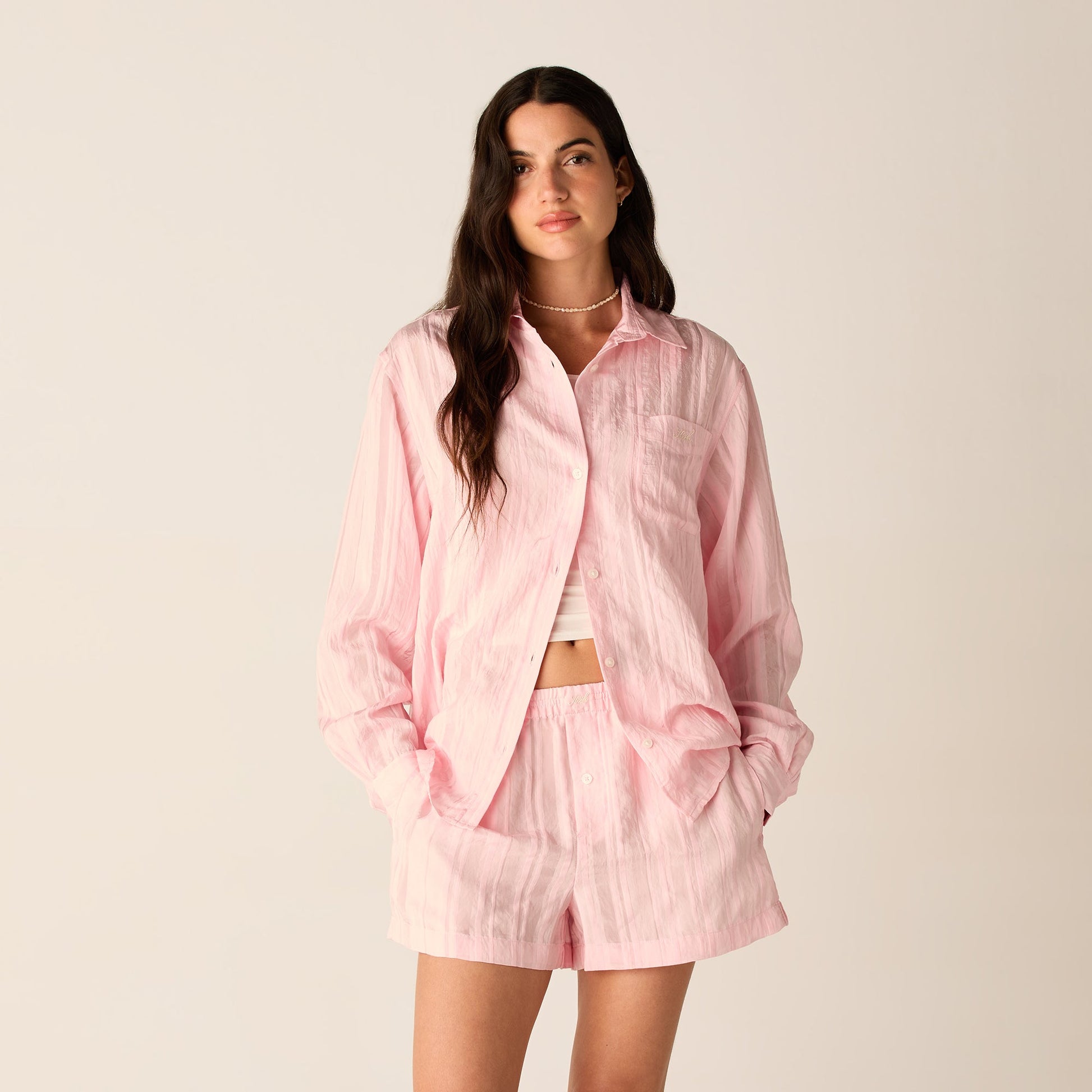 Women Kith Kith Women Ora II Sheer Stripe Shirt - Abelia