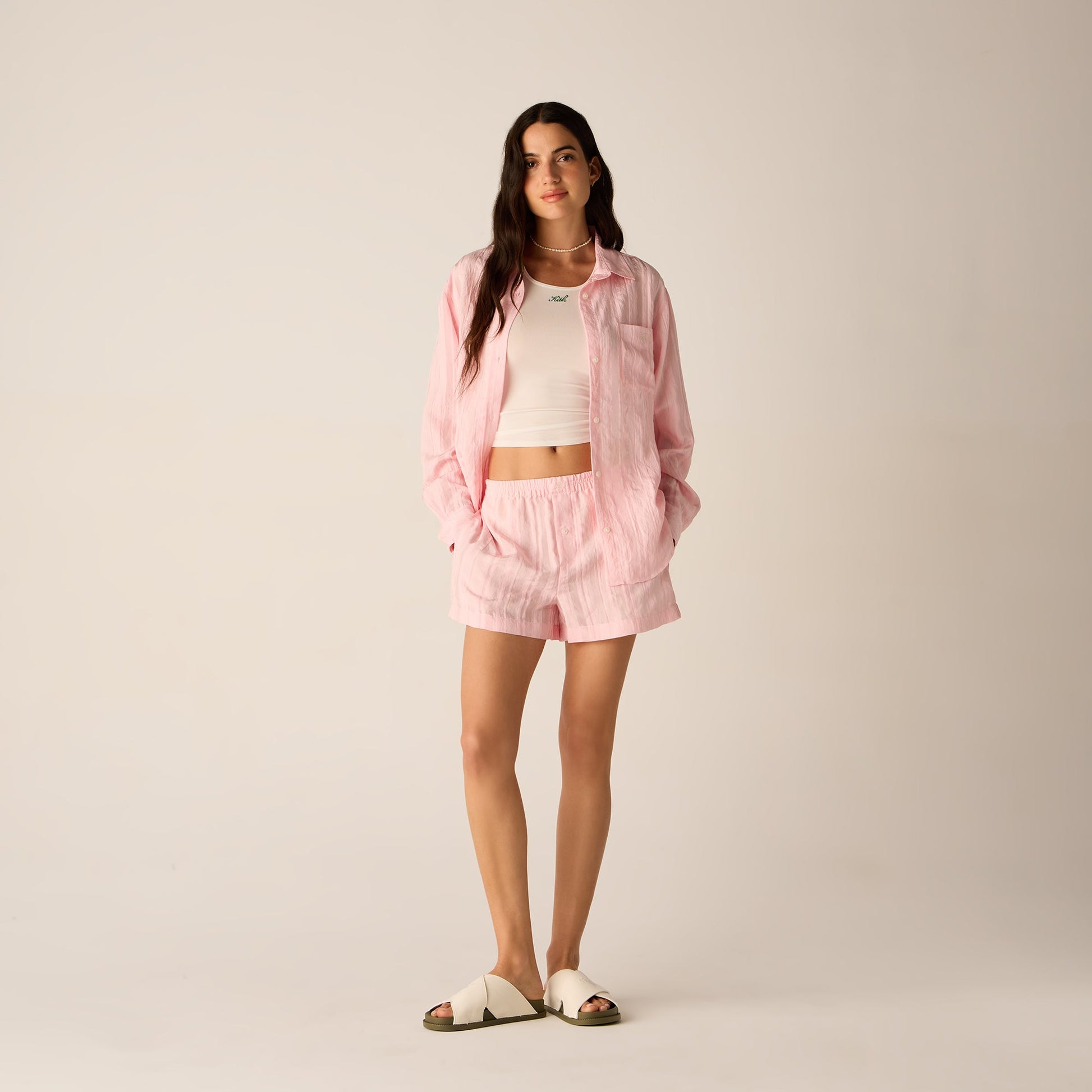 Women Kith Kith Women Ora II Sheer Stripe Shirt - Abelia