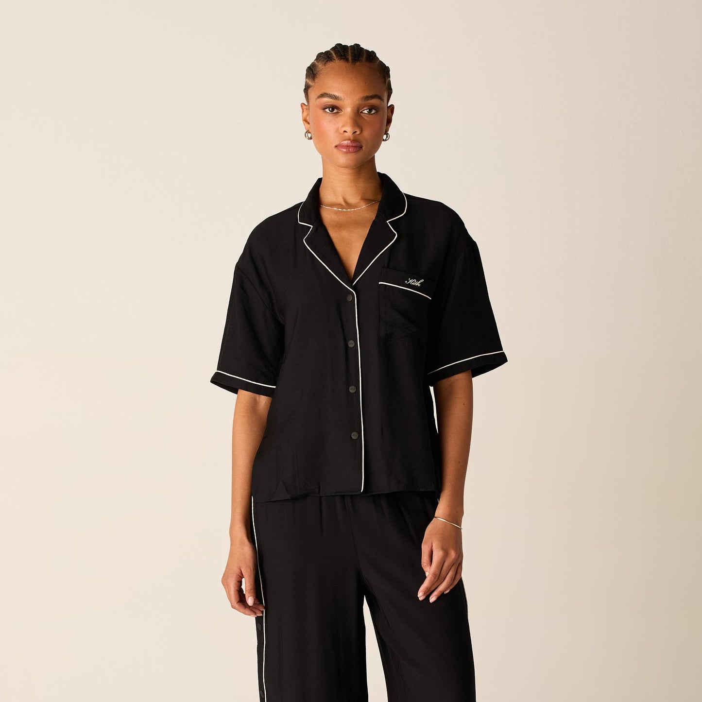Women Kith Kith Women Elena Snap Front Shirt - Black