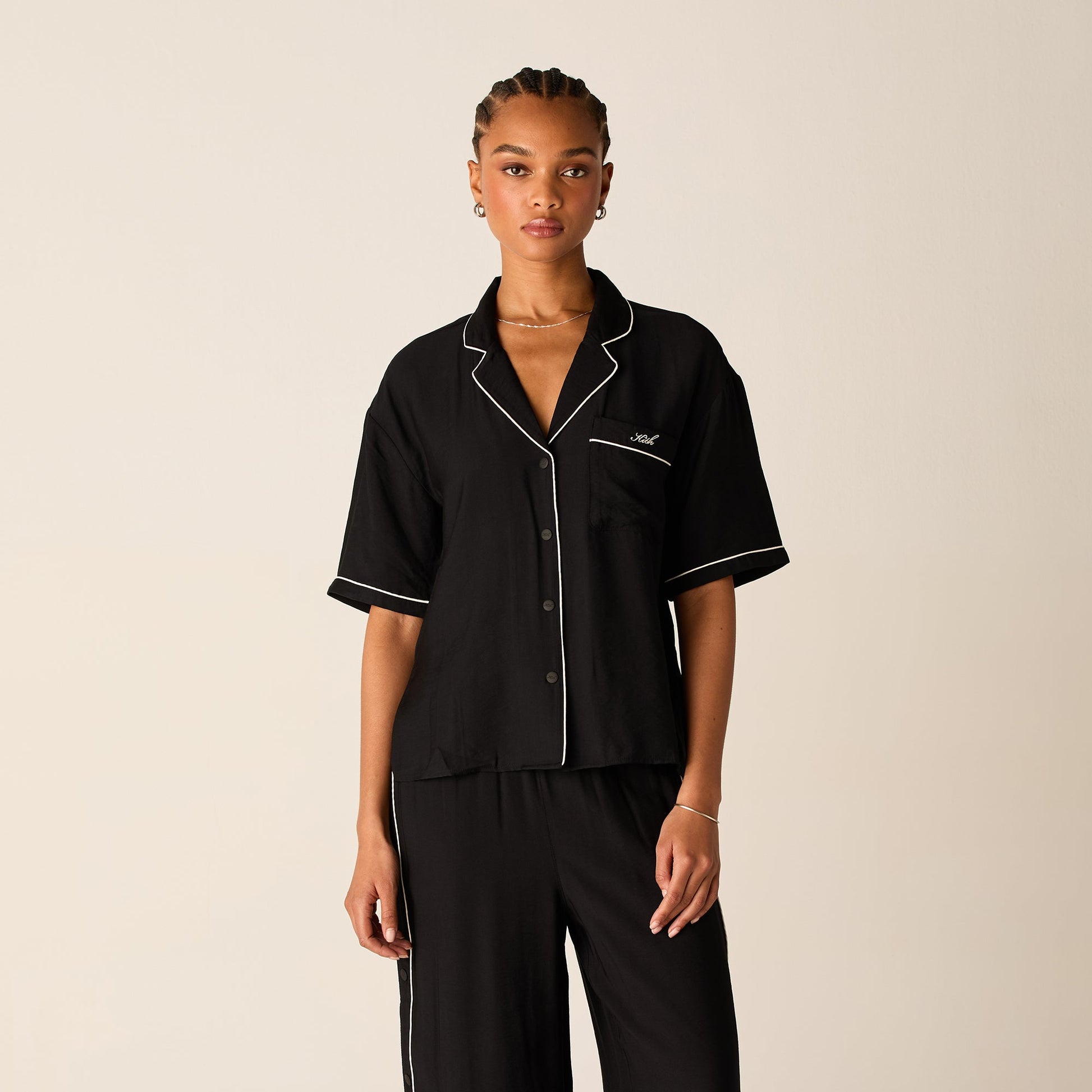 Women Kith Kith Women Elena Snap Front Shirt - Black