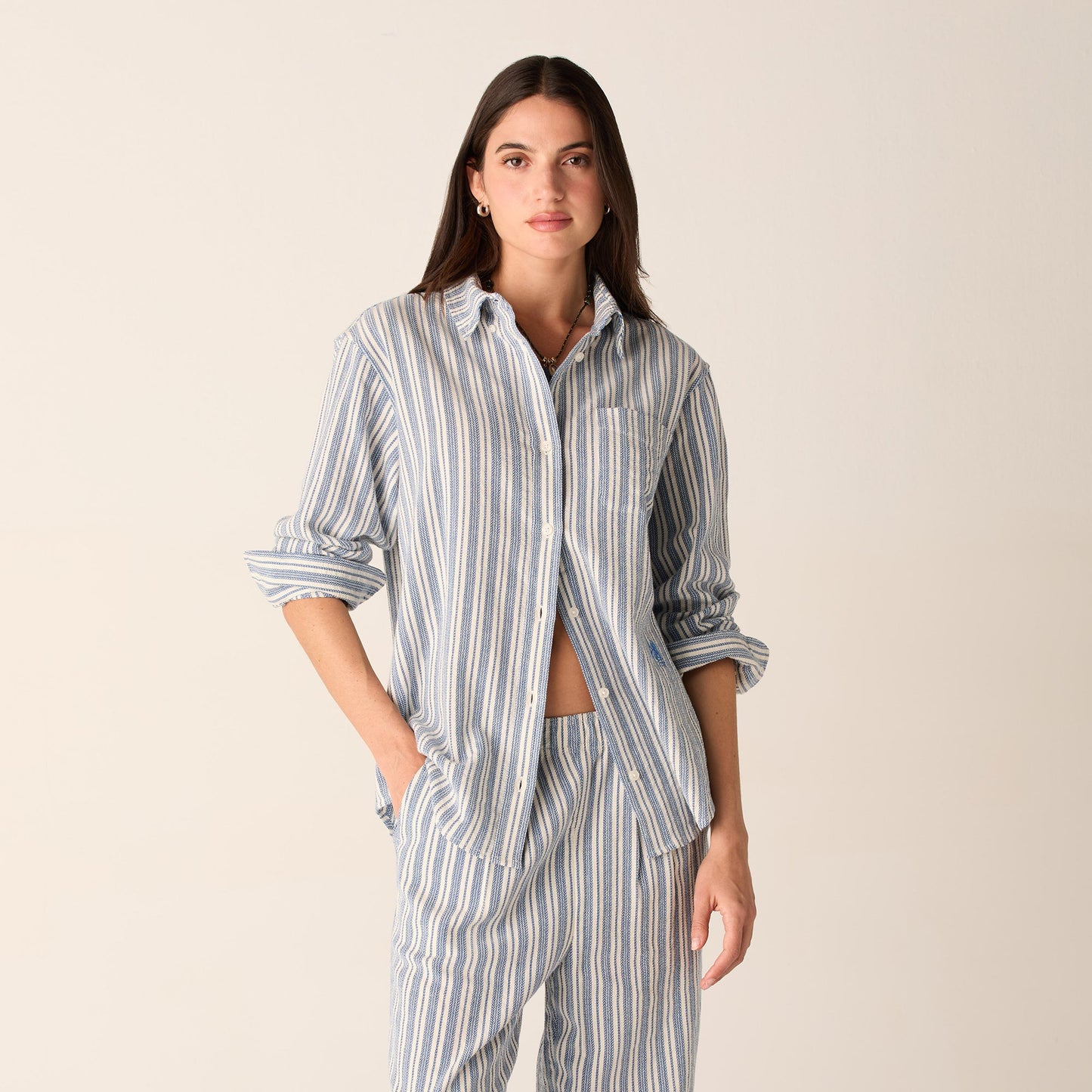 Women Kith Kith Women Ora II Dobby Stripe Shirt - Royal