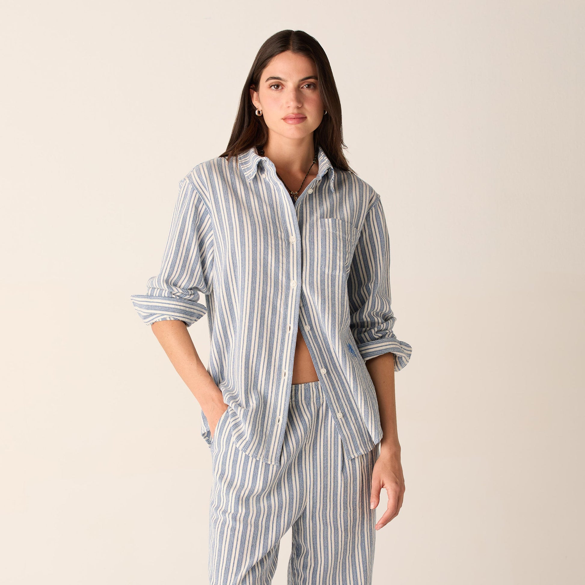 Women Kith Kith Women Ora II Dobby Stripe Shirt - Royal