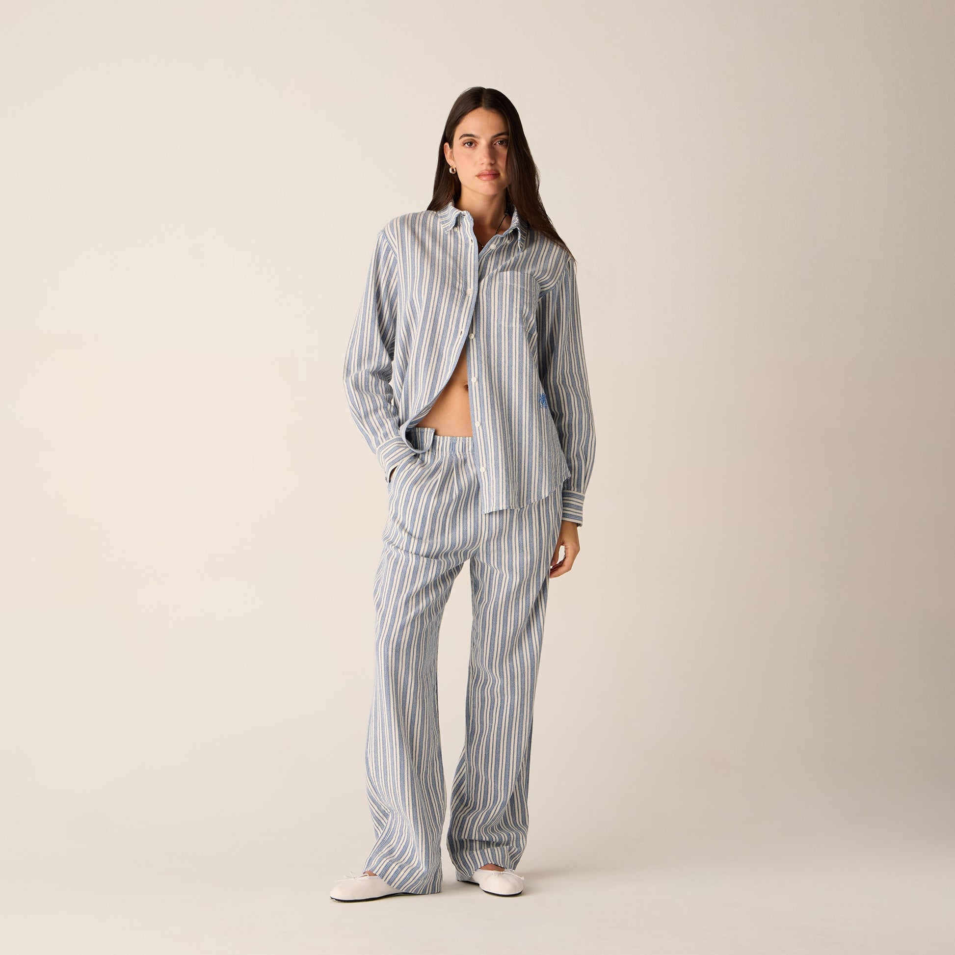 Women Kith Kith Women Ora II Dobby Stripe Shirt - Royal