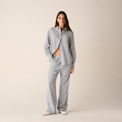 Women Kith Kith Women Ora II Dobby Stripe Shirt - Royal