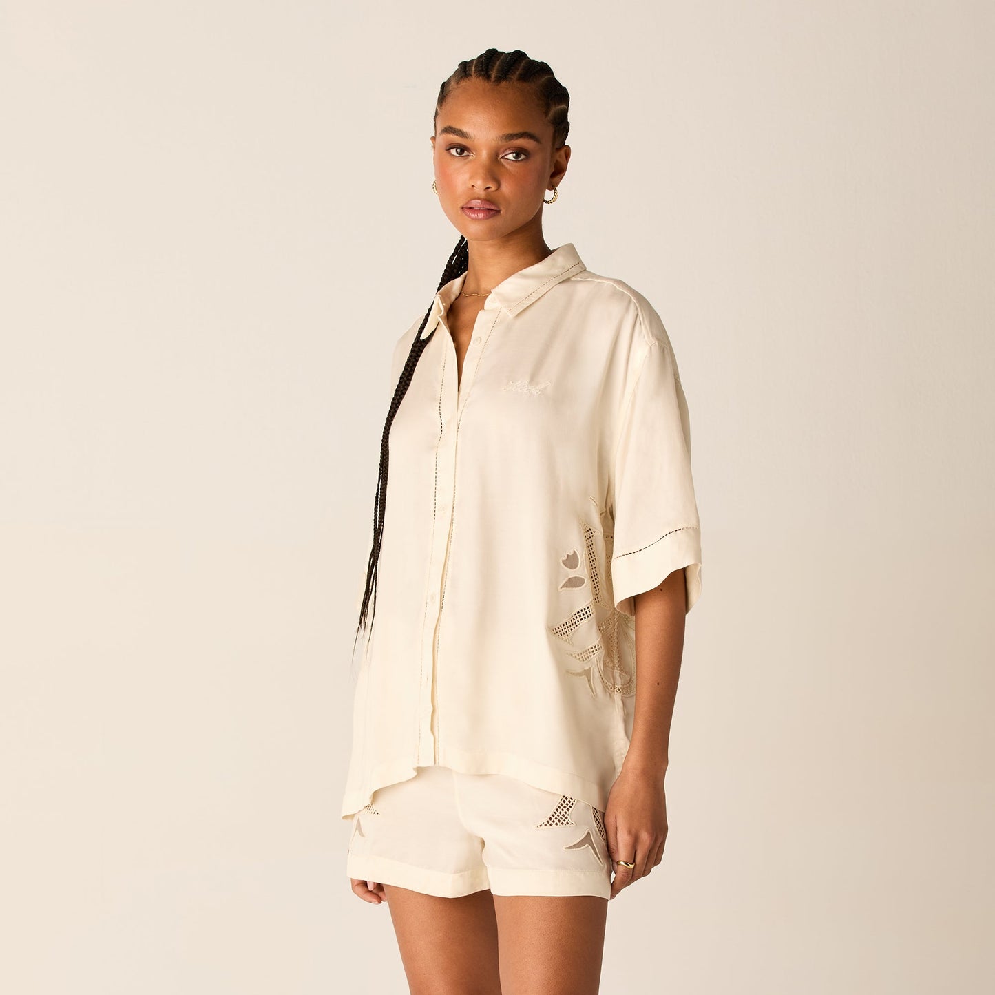 Women Kith Kith Women Mari Broderie Crest Shirt - Waffle