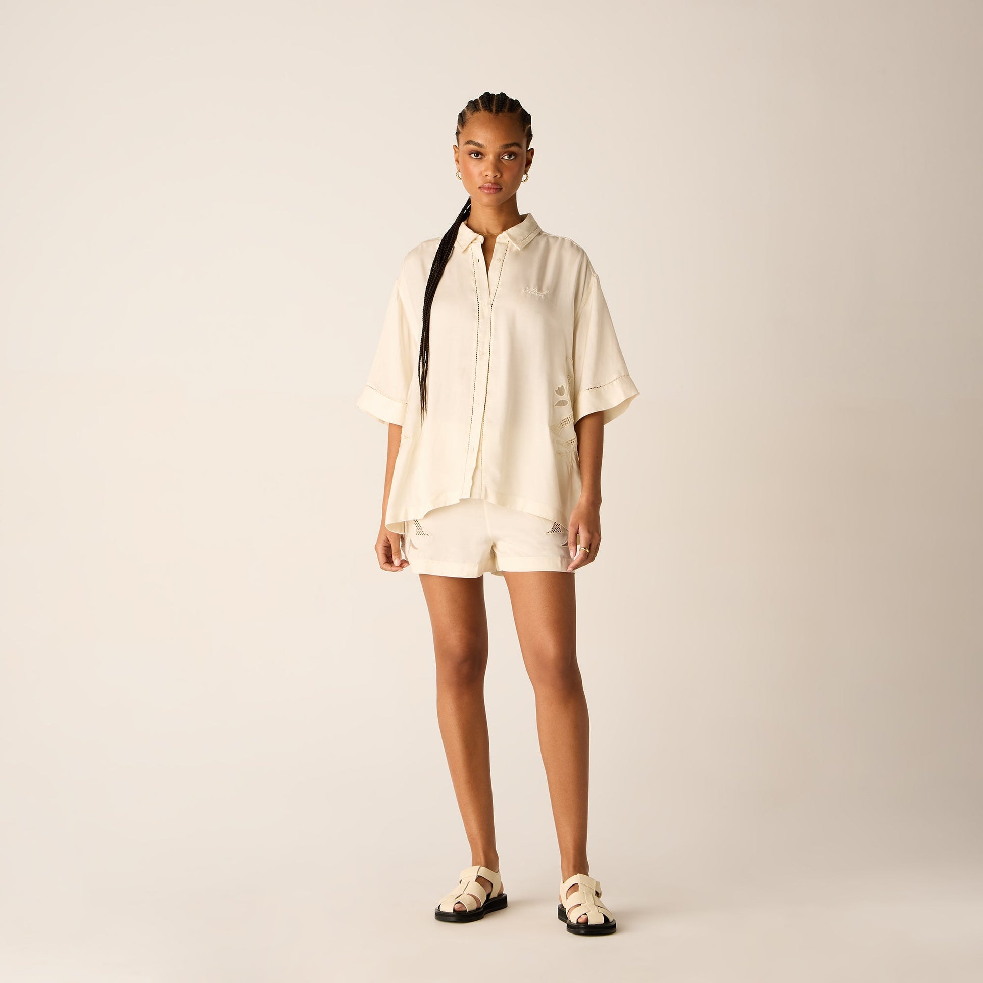 Women Kith Kith Women Mari Broderie Crest Shirt - Waffle