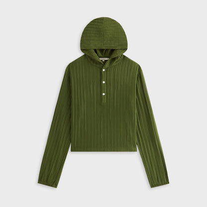 Women Kith Kith Women Umi Plisse Drawstring Hoodie - Kelp