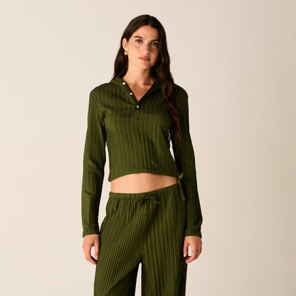 Women Kith Kith Women Umi Plisse Drawstring Hoodie - Kelp