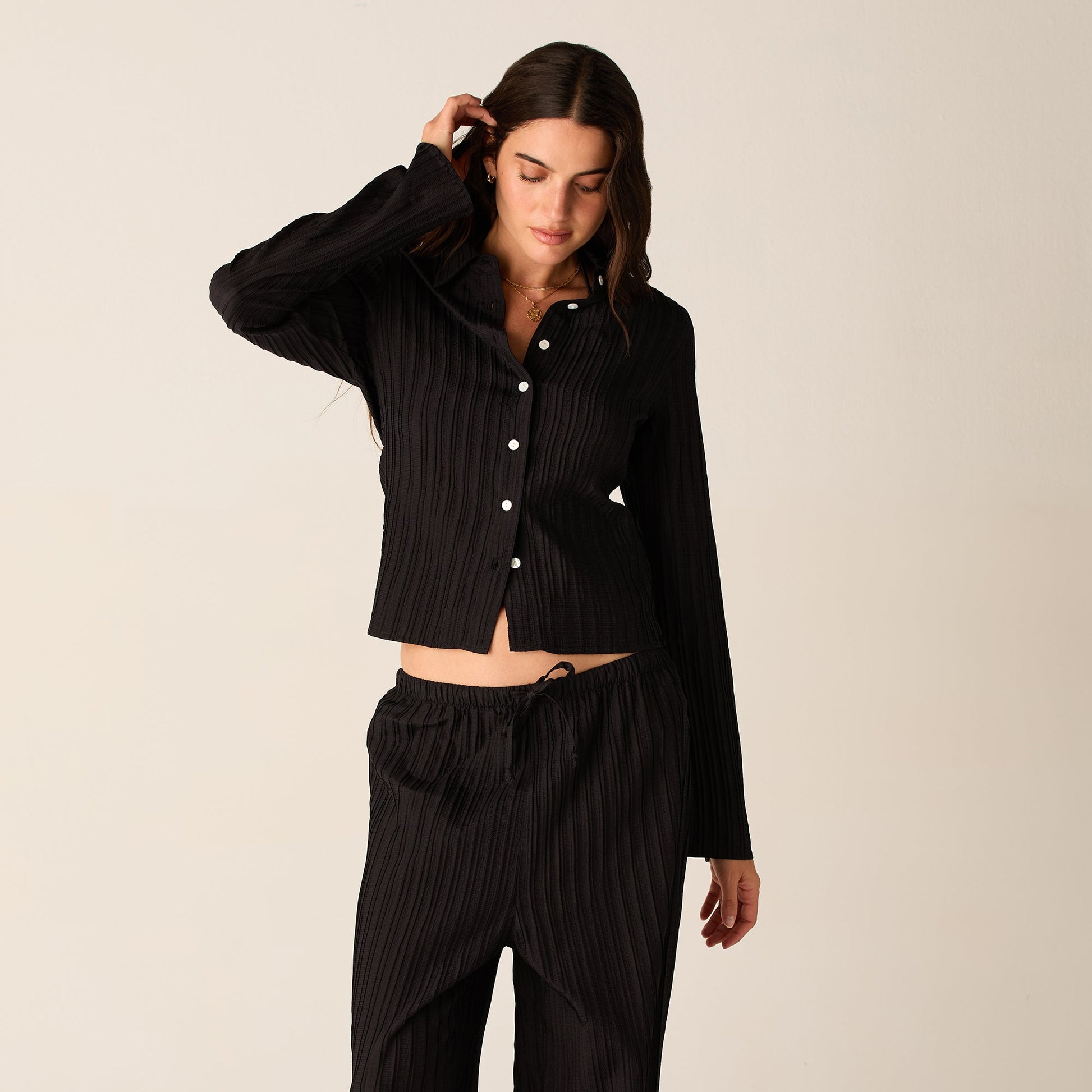 Women Kith Kith Women Elvira Plisse Button Down Shirt - Ink