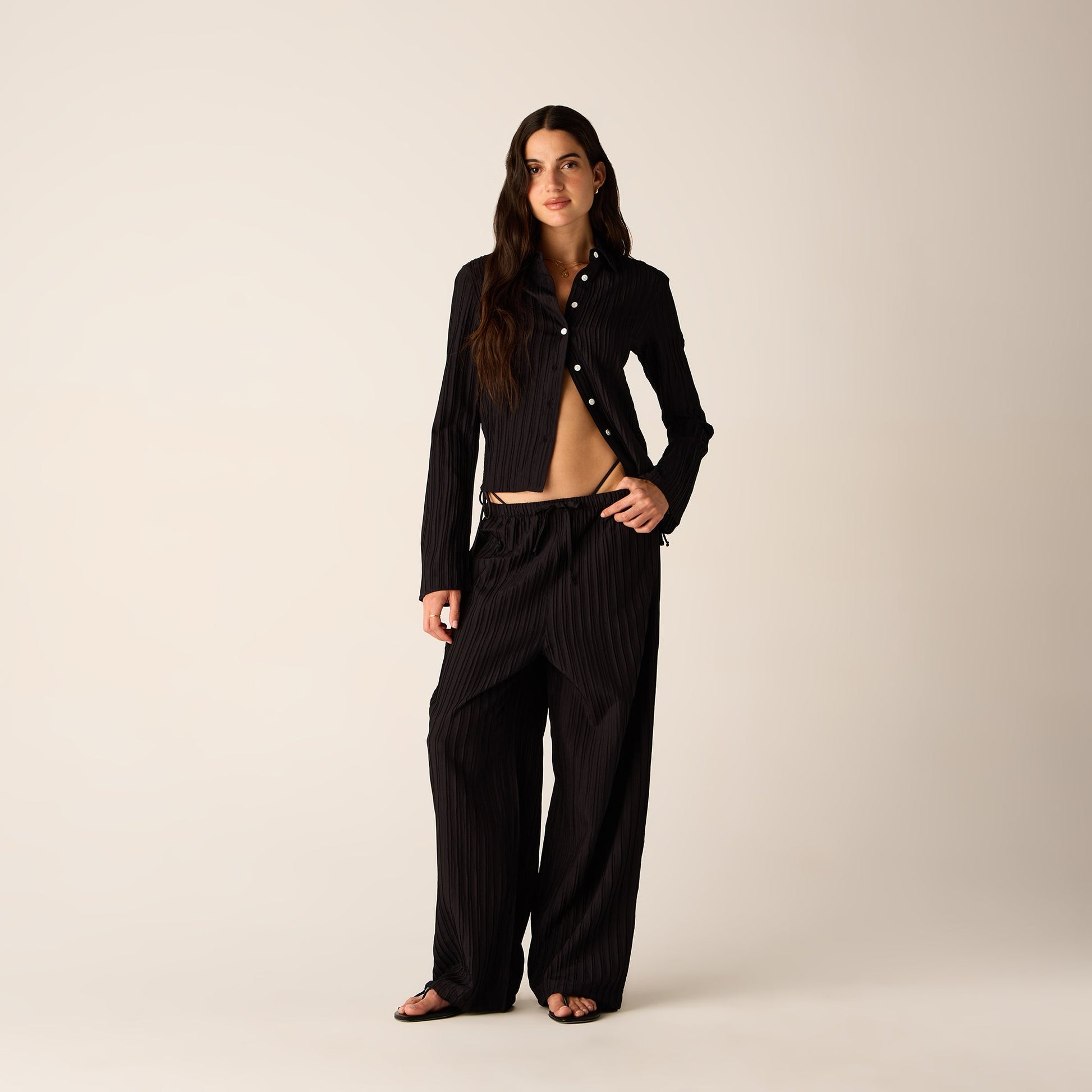 Women Kith Kith Women Elvira Plisse Button Down Shirt - Ink