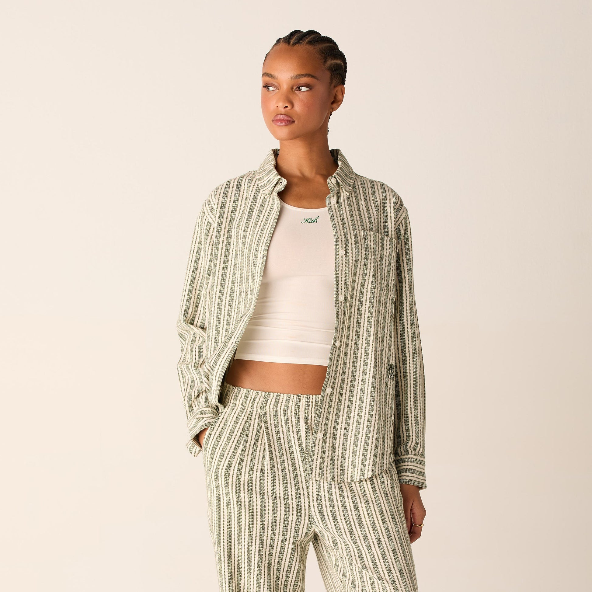 Women Kith Kith Women Ora II Dobby Stripe Shirt - Turf