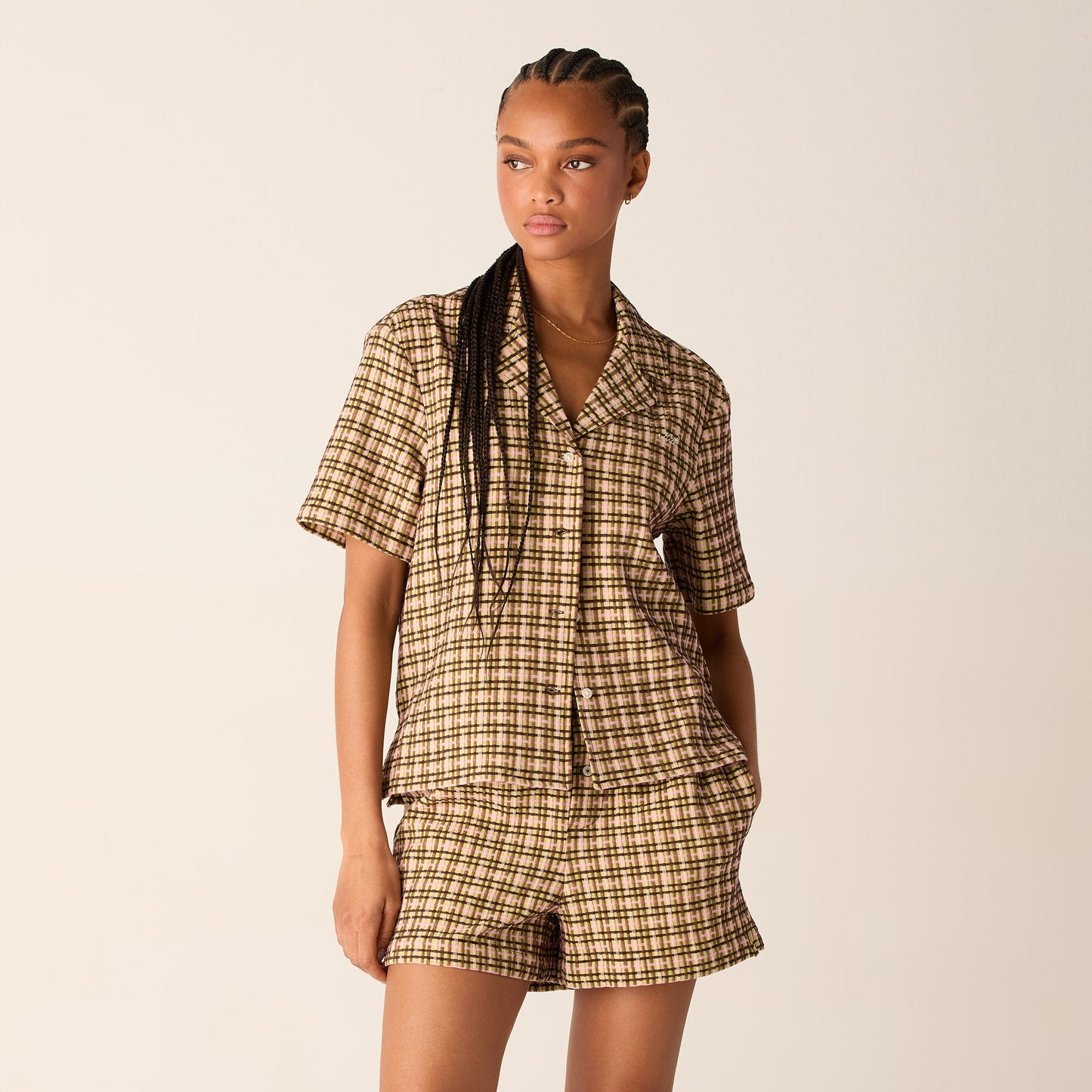 Women Kith Kith Women Elena II Bubble Check Shirt - Protea