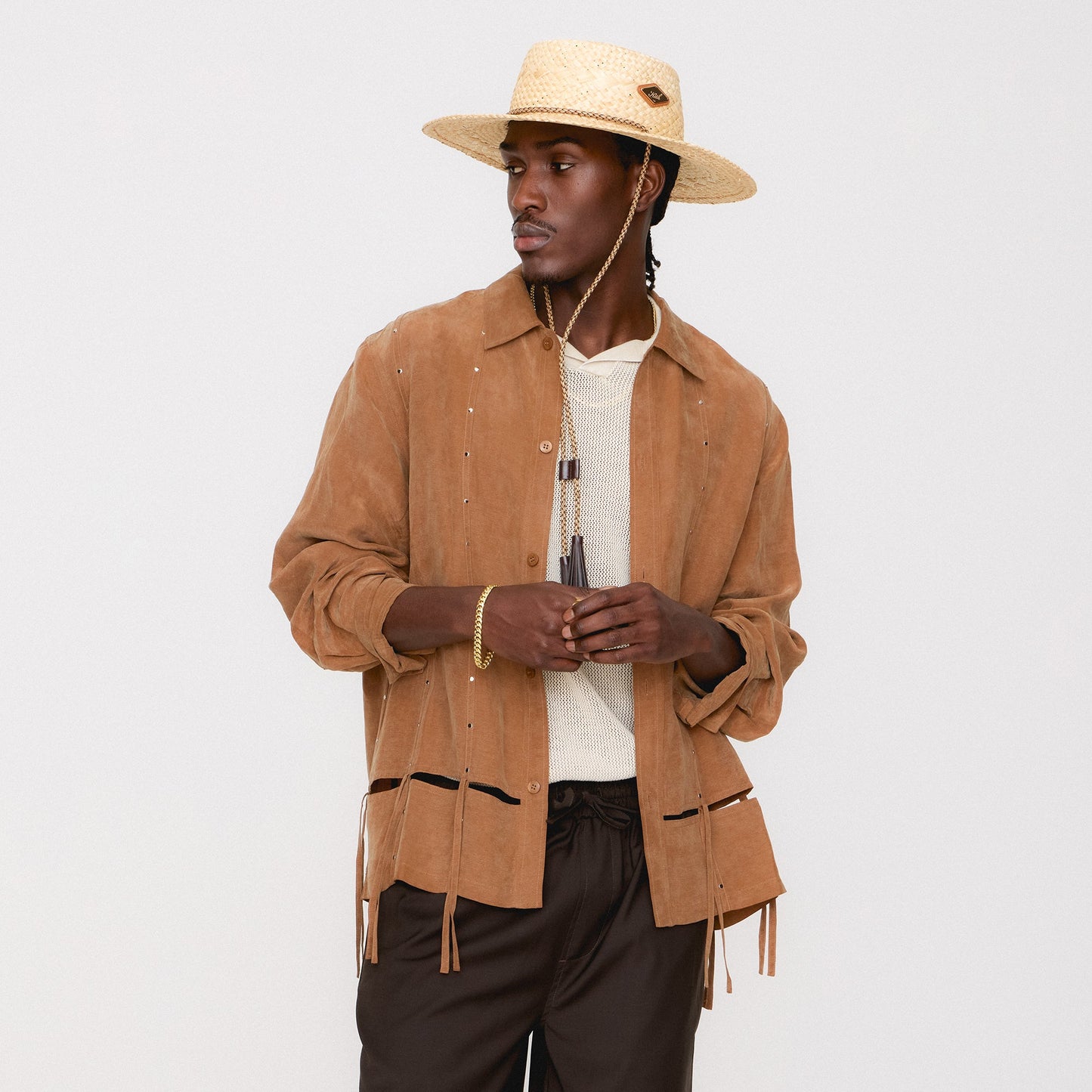 Men Kith &Kin Ribbon Long Sleeve Boxy Collared Overshirt - Modsy