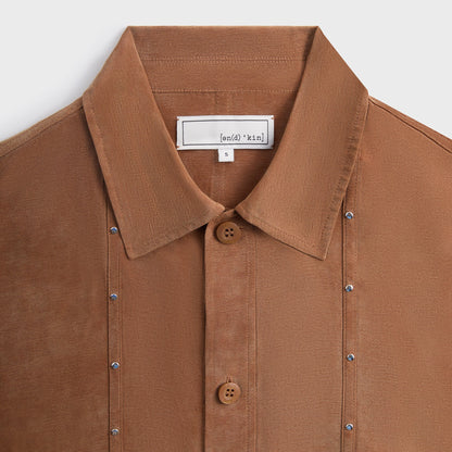 Men Kith &Kin Ribbon Long Sleeve Boxy Collared Overshirt - Modsy