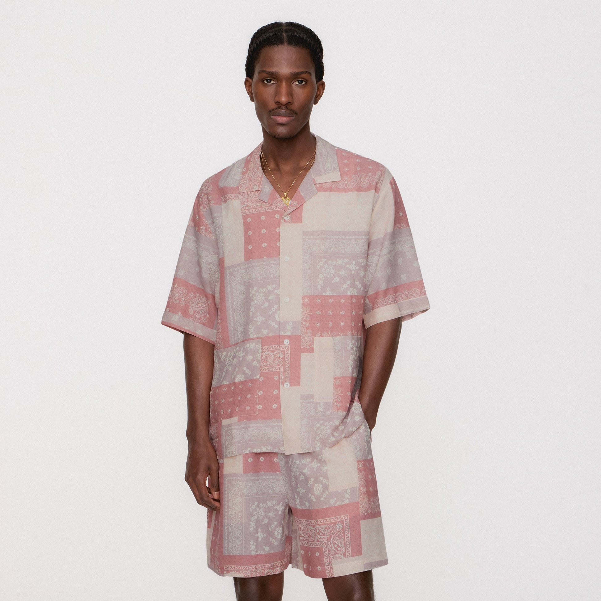 Men Kith Kith Silk Lyocell Bandana Reade Shirt - Pink Opal