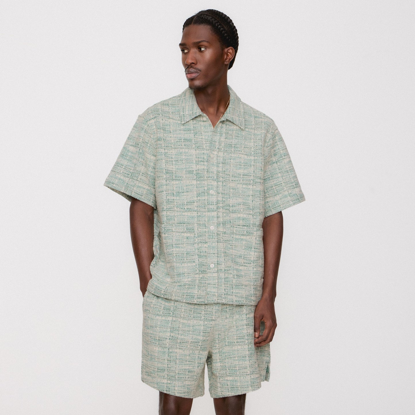 Men Kith Kith Tweed Short Sleeve Boxy Collared Overshirt - Mykonos