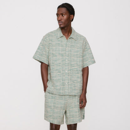 Men Kith Kith Tweed Short Sleeve Boxy Collared Overshirt - Mykonos