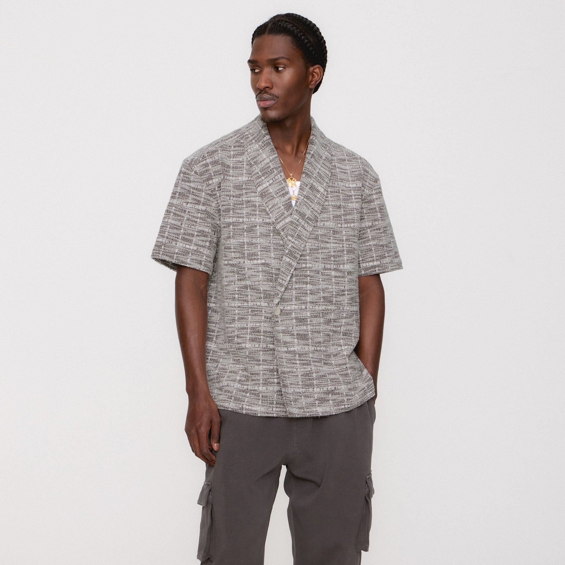 Men Kith Kith Tweed Short Sleeve Thompson Crossover Shirt - Kindling