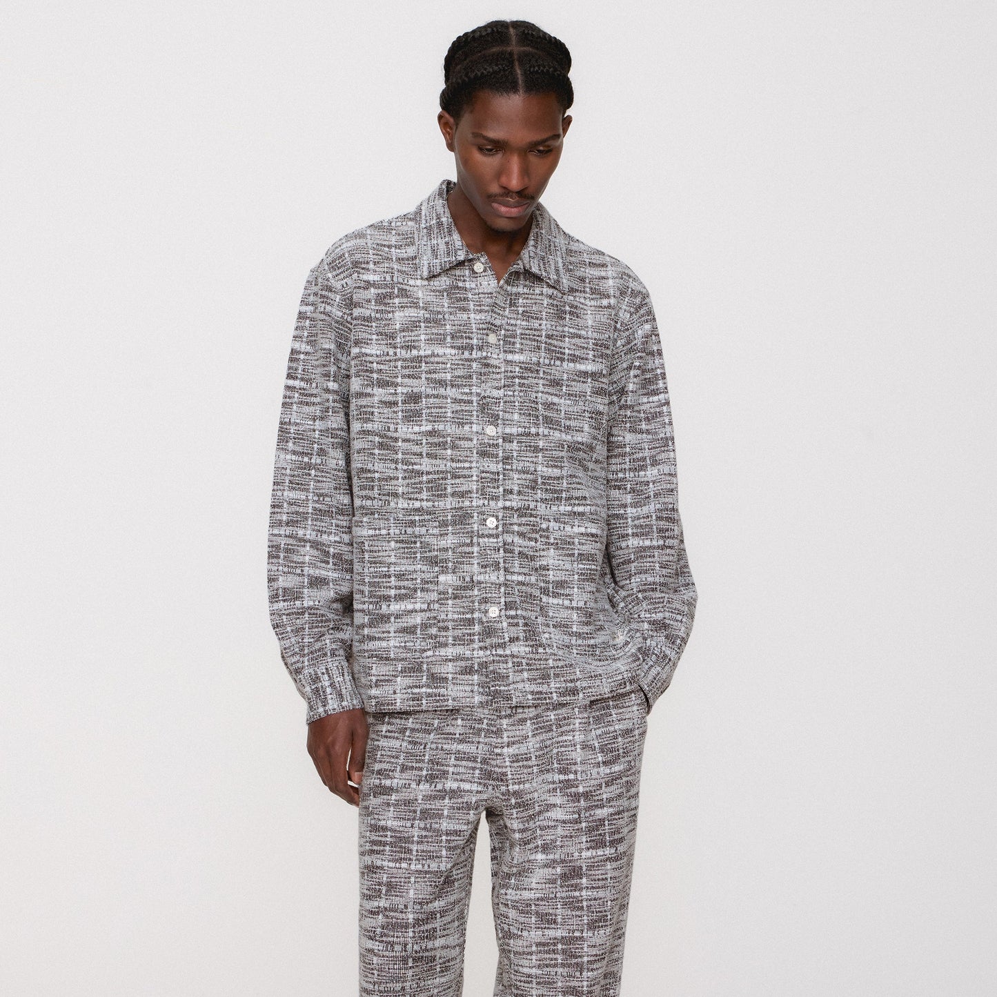 Men|Kids Kith Kith Tweed Long Sleeve Boxy Collared Overshirt - Nocturnal
