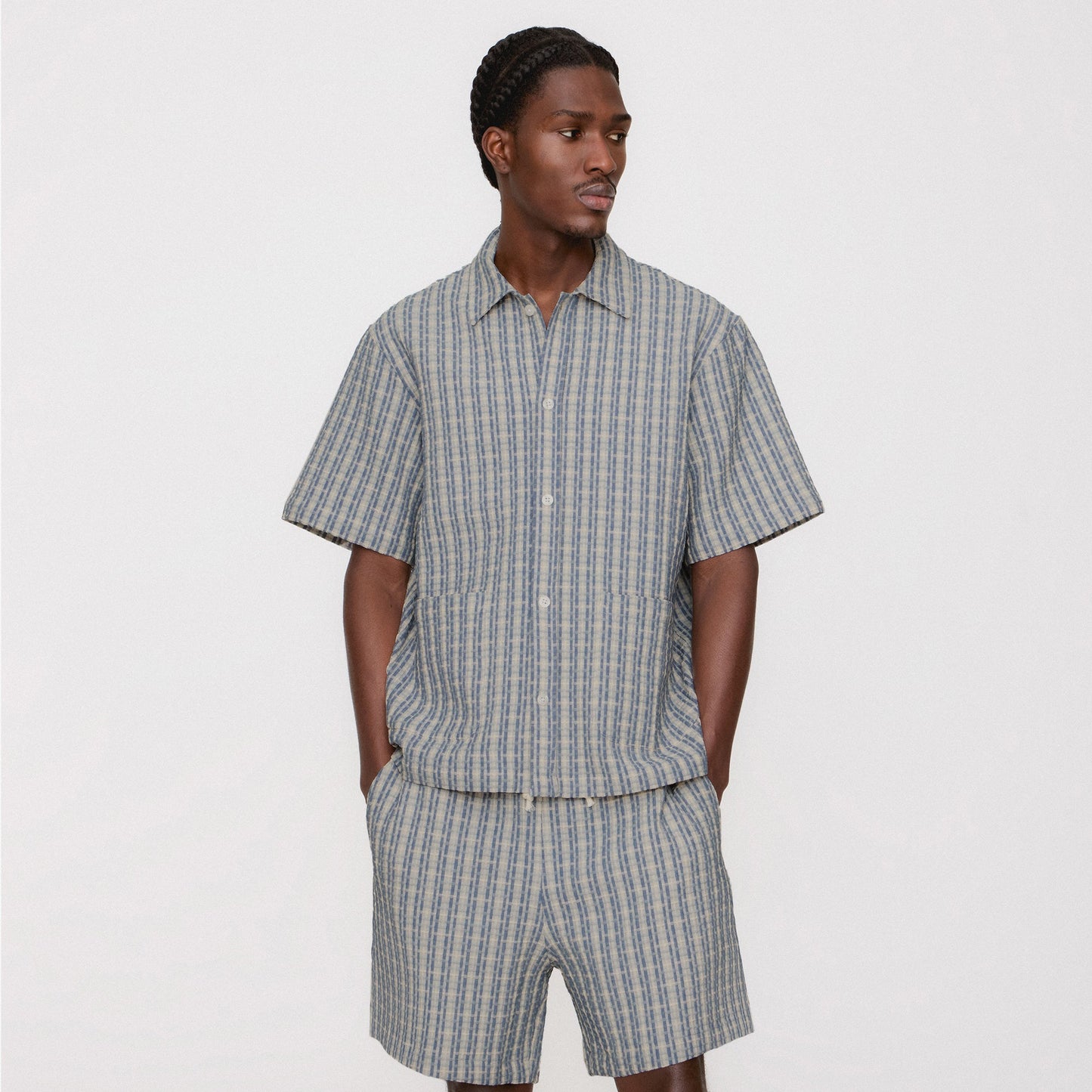 Men Kith Kith Bubble Check Active Short - Light Indigo