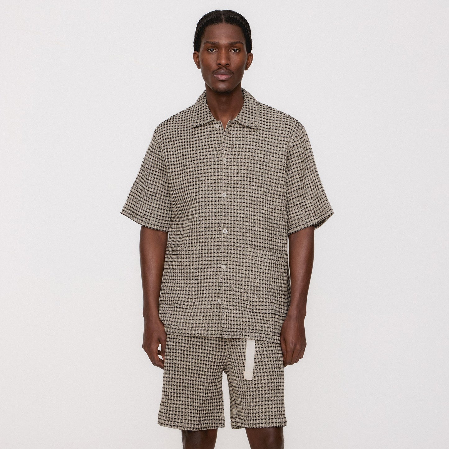Men Kith Kith Geometric Diamond Short Sleeve Boxy Collared Overshirt - Black