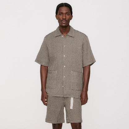 Men Kith Kith Geometric Diamond Short Sleeve Boxy Collared Overshirt - Black