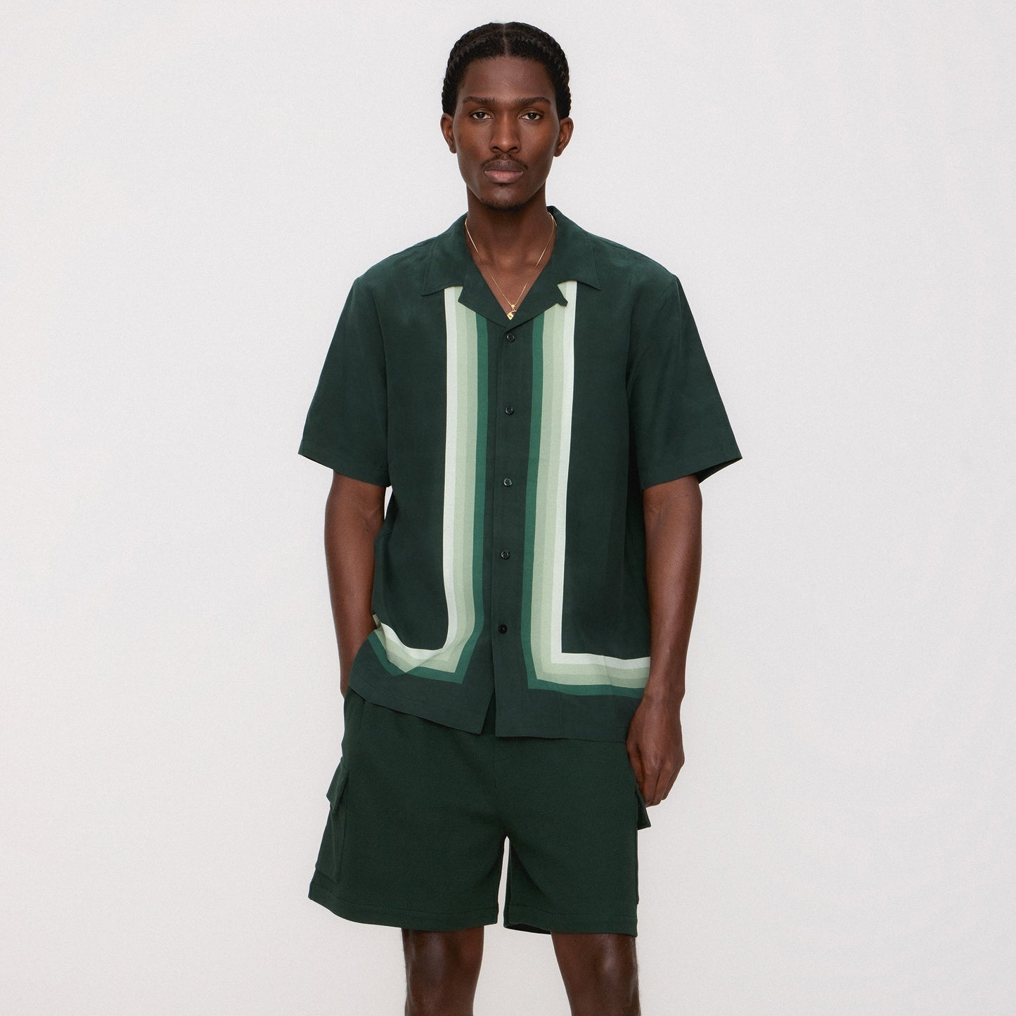 Men Kith Kith Border Stripe Thompson Camp Collar Shirt - Stadium