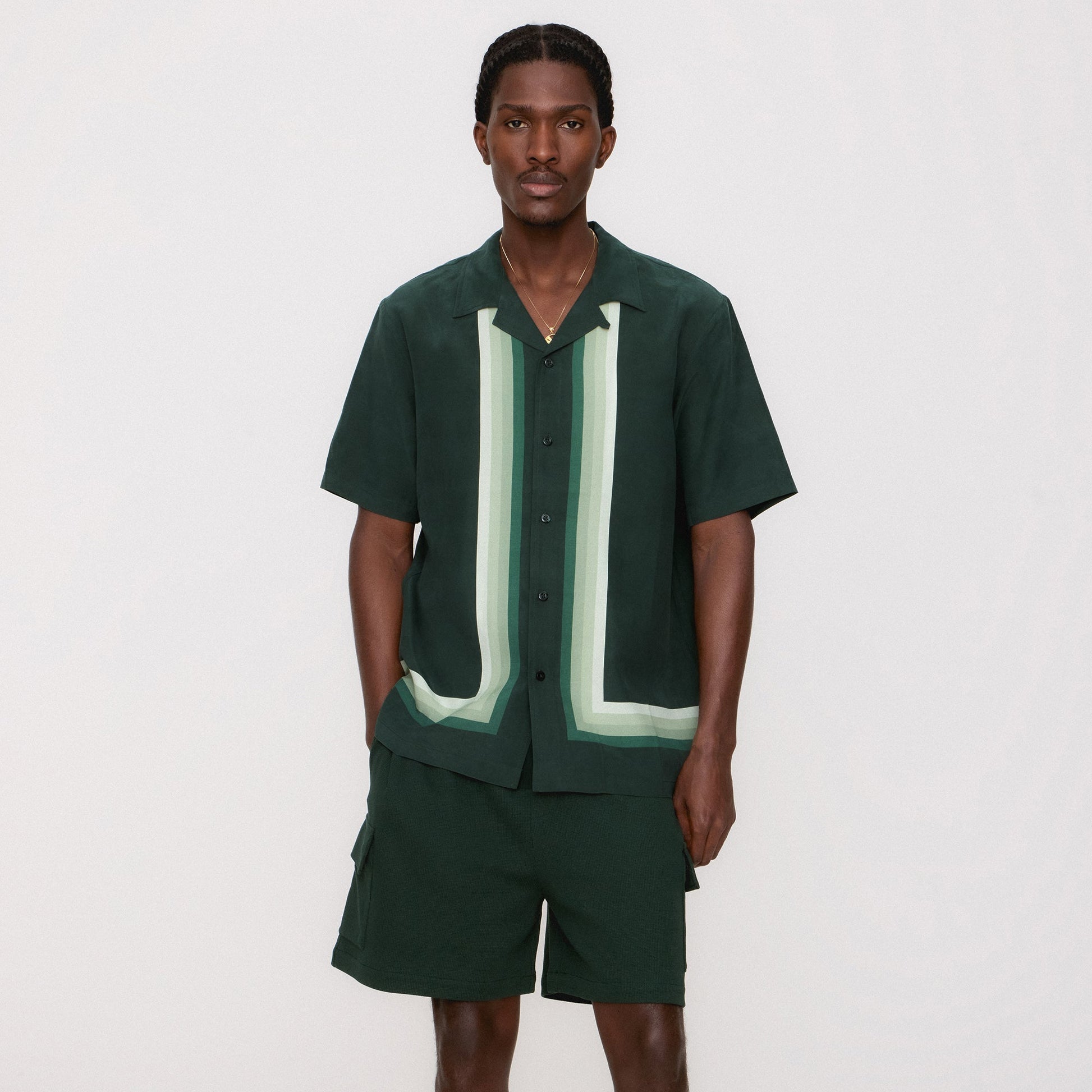 Men Kith Kith Border Stripe Thompson Camp Collar Shirt - Stadium
