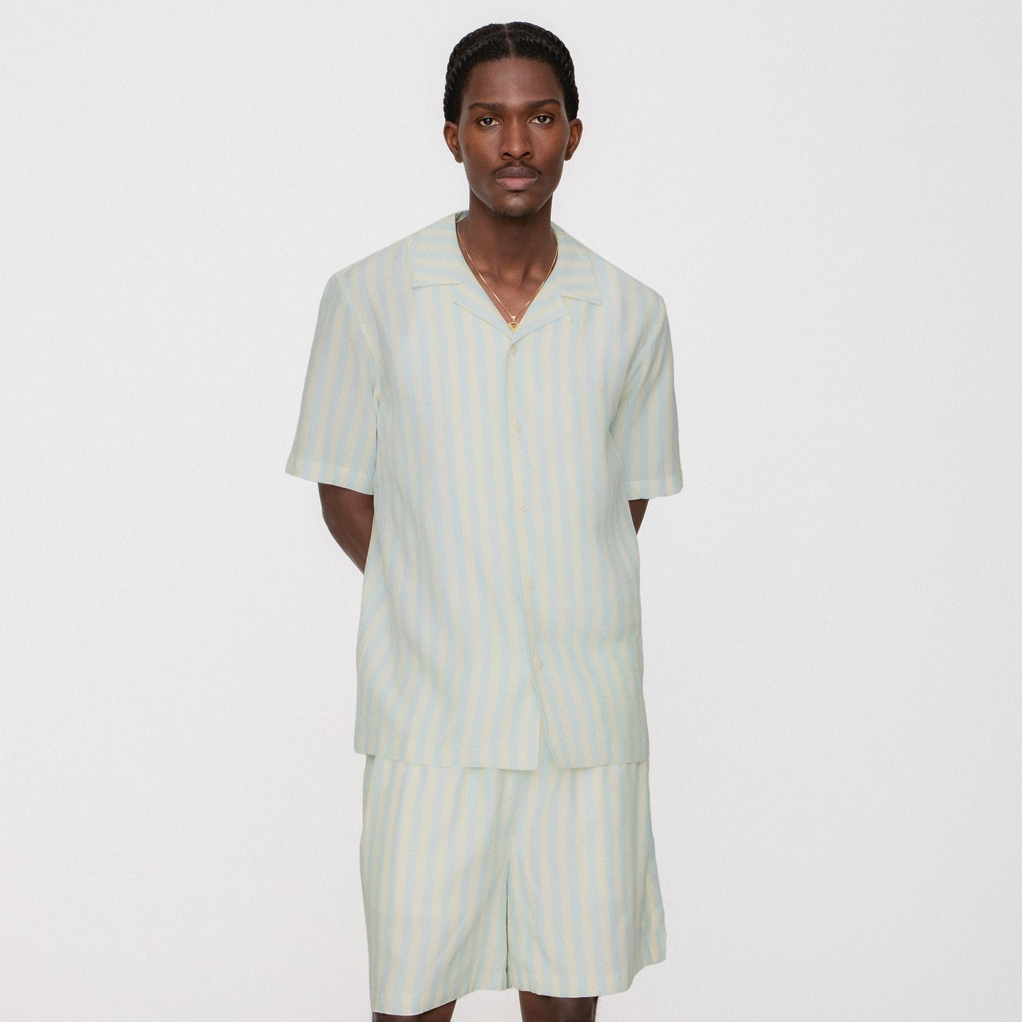 Men Kith Kith Striped Thompson Camp Collar Shirt - Light Indigo