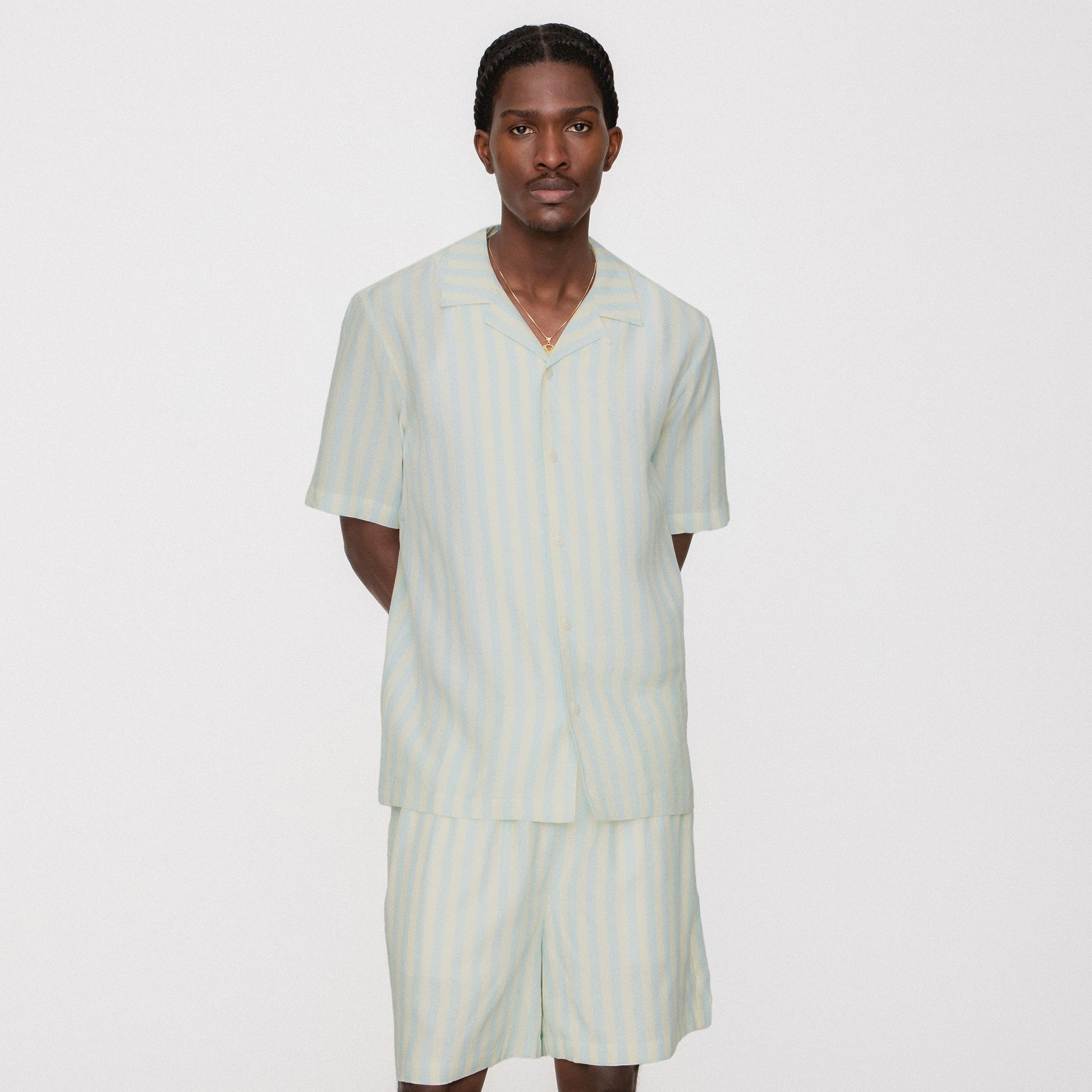 Men Kith Kith Striped Thompson Camp Collar Shirt - Light Indigo