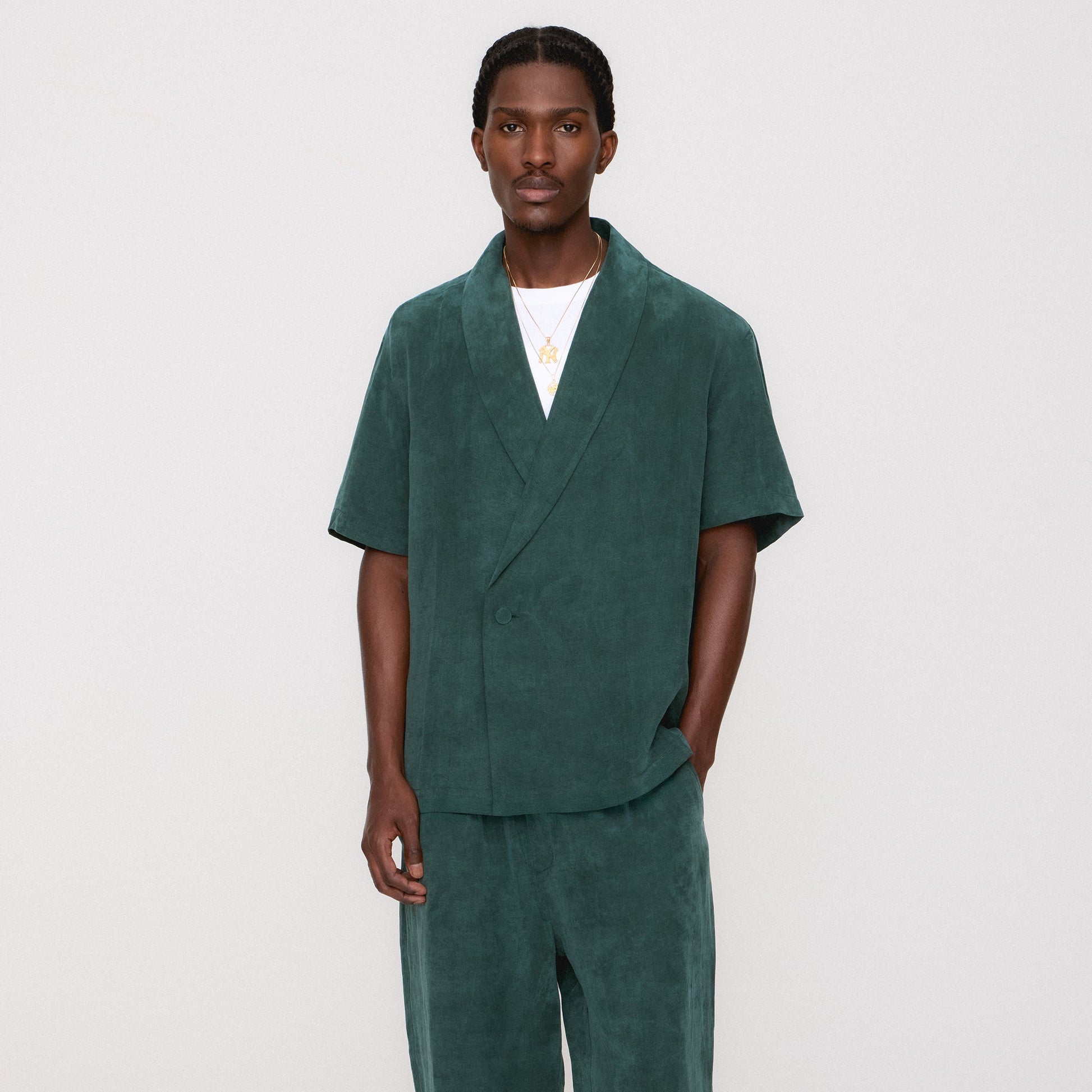 Men Kith Kith Cupro Linen Short Sleeve Thompson Crossover Shirt - Stadium