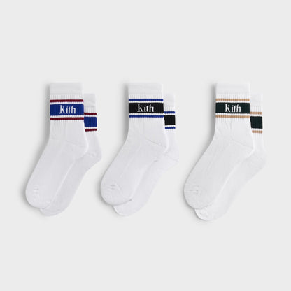 Men Kith Kith 3-Pack Variegated Striped Mid Crew Socks - White