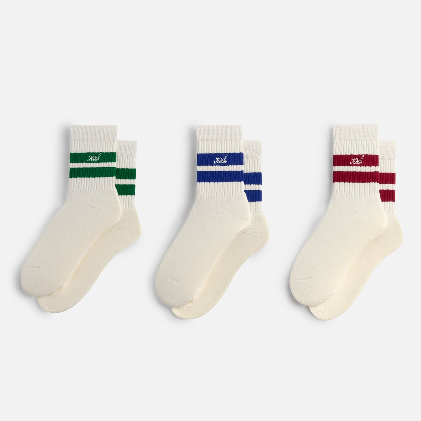 Men Kith Kith 3-Pack Striped Mid Crew Socks - White