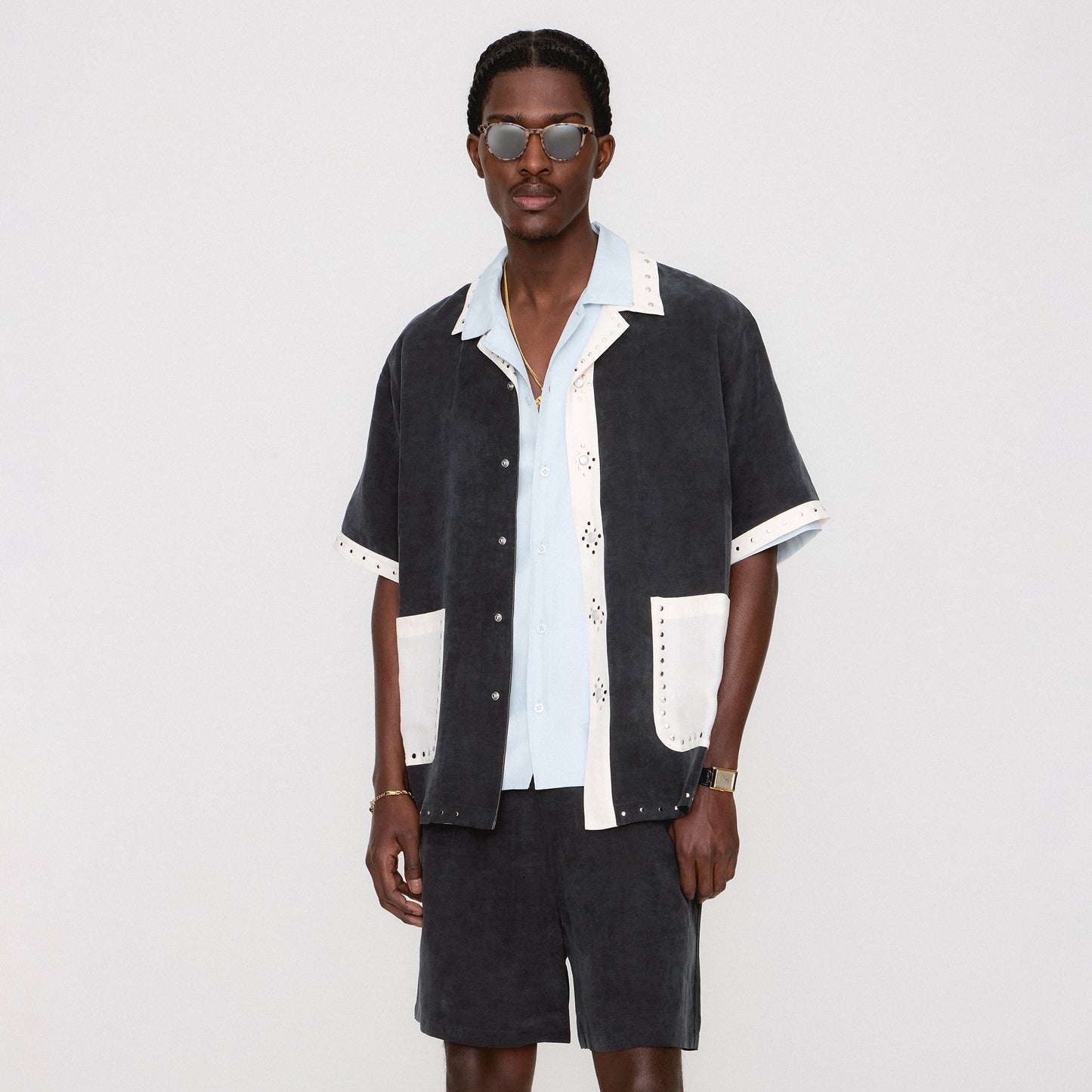 Men Kith &Kin Sawyer Short Sleeve Camp Collar Shirt - Black