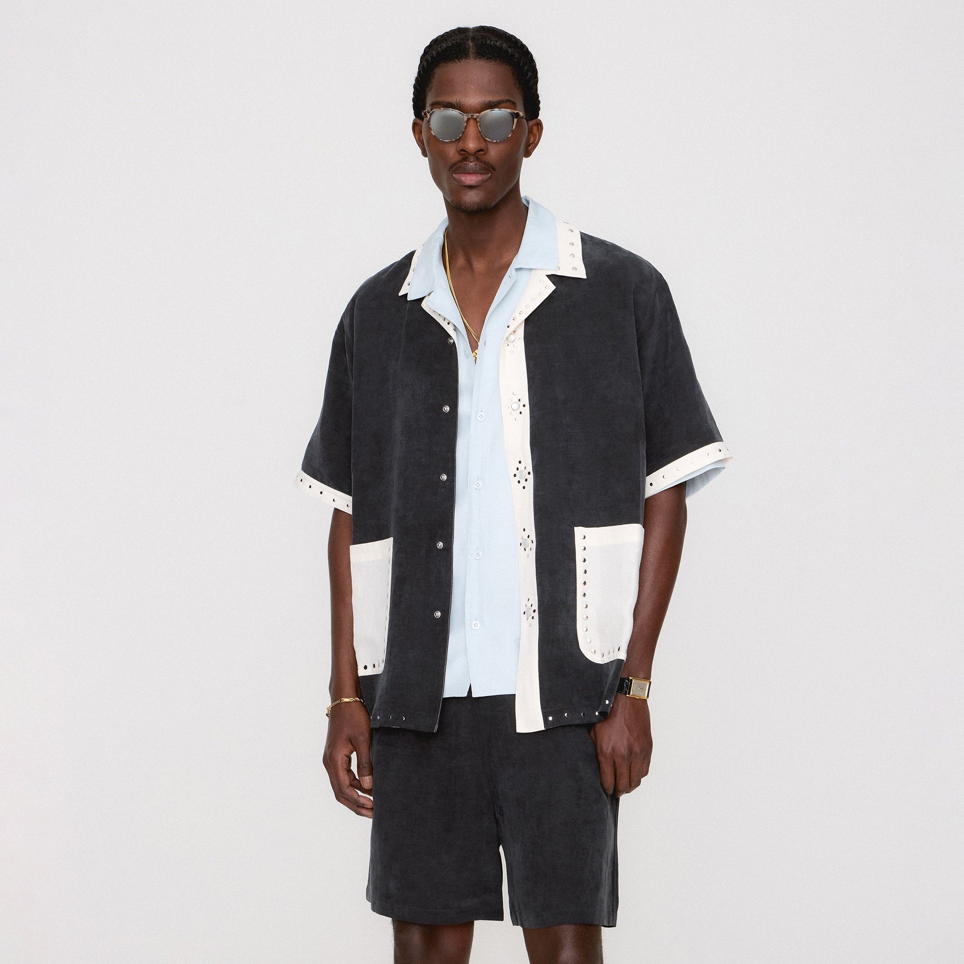 Men Kith &Kin Sawyer Short Sleeve Camp Collar Shirt - Black