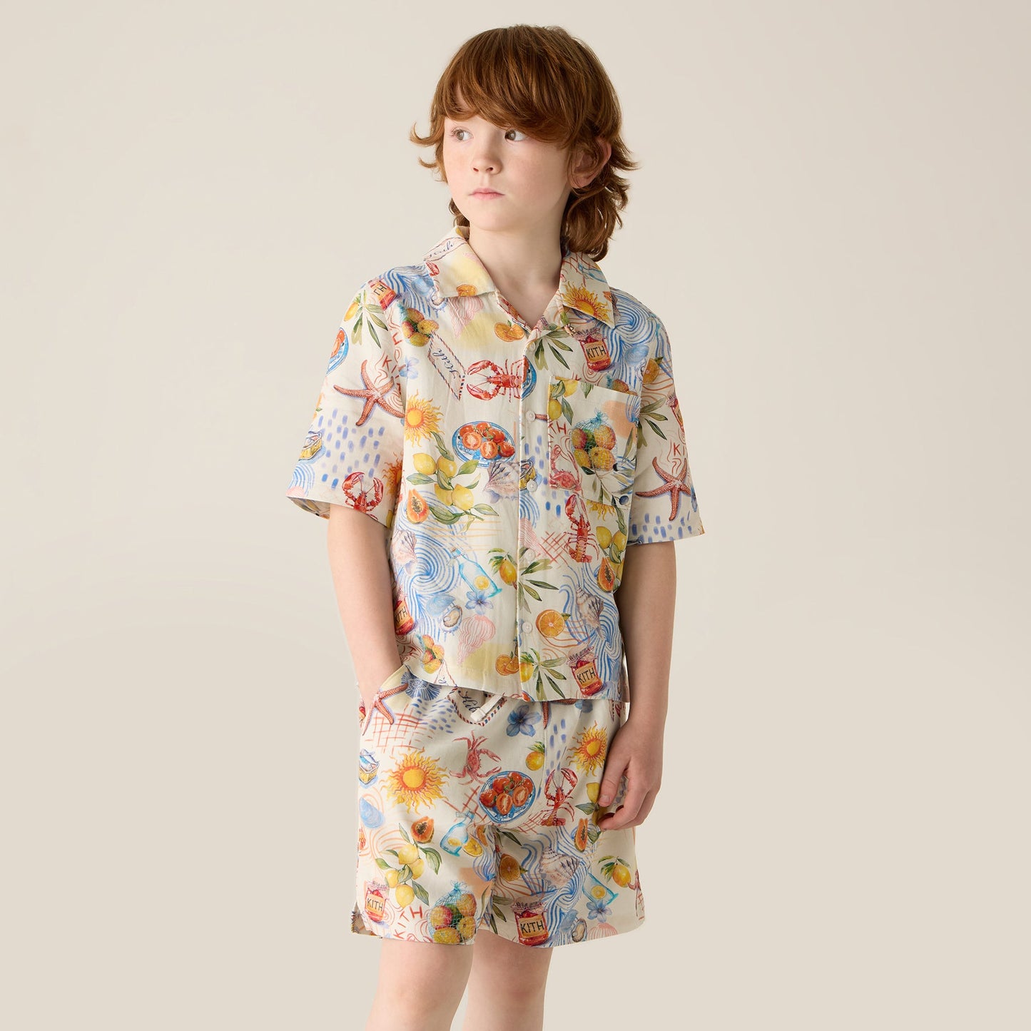 Kids Kith Kith Kids Summer Picnic Thompson Camp Shirt - Sandrift